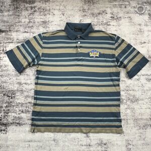 Vintage NBA All-Star 2005 Denver Polo Shirt Striped Blue Tan Men's Medium